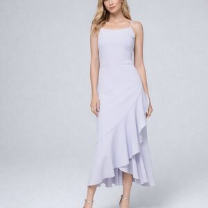 White House Black Market Lavender Asymmetrical Ruffle Maxi Dress Size 16